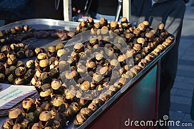 Chesnuts closeup ,roasted chestnut vendor Editorial Stock Photo