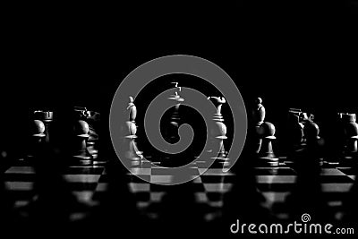 Before chess battle in dramatic black and white Stock Photo