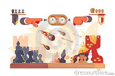 Chess battle on plain board Vector Illustration