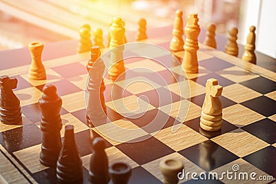 Chess battle with two competing teams and fighting in a game of Stock Photo