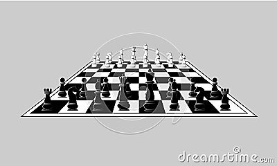 Chess black and white pieces on the chess board. Vector Vector Illustration