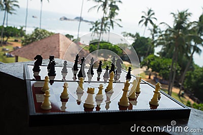 Chess board with black and white chess Stock Photo