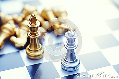 Chess board game, king disadvantage situation, business competitive concept, copy space Stock Photo