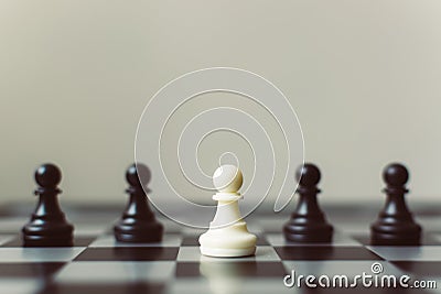 Chess board game white pawn different black pawn, Unique, think Stock Photo