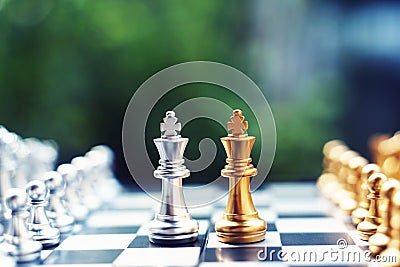 Chess board game, winner winning situation, encounter serious enemy, business competitive concept Stock Photo