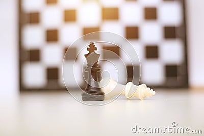 Chess board and chess king pawns on the table Stock Photo