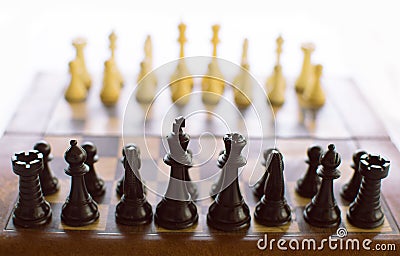 Chess board set up and ready to play. Narrow depth of field Stock Photo