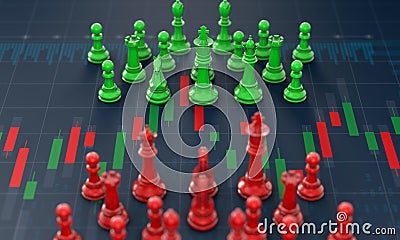 Chess on candle stick graph, planning buy sell on stock market Stock Photo