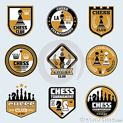 Chess club labels. Business strategy vector logos and emblems Vector Illustration