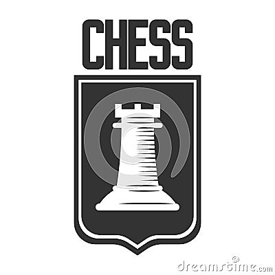 Chess club vector icon template of rook castle chessman on heraldic shield Vector Illustration