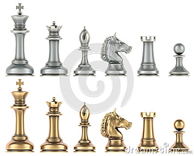 Chess figures from metal, 3D rendering Stock Photo