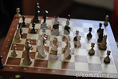 Chess game, chessboard box with figures Stock Photo