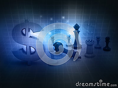 Chess game and dollar sign Stock Photo