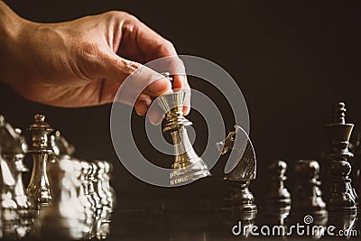 Chess game show The brave little forces fall into the ring Stock Photo