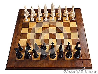 Chess Game, Wood Chess Board, Isolated on White Stock Photo