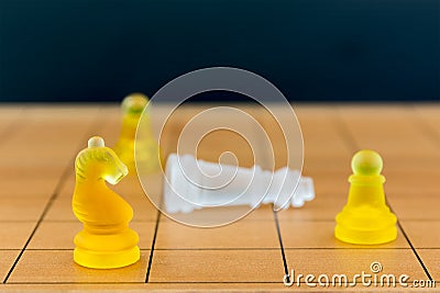 Chess glass on a wood chessboard Stock Photo