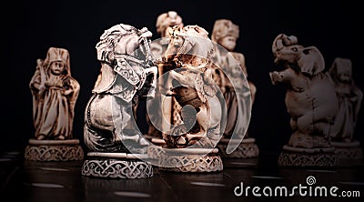 Chess horses stylized like sculptures Stock Photo