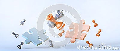 Chess and jigsaw puzzles with concept of new generation of leaders with concept of economic fighting goals Stock Photo