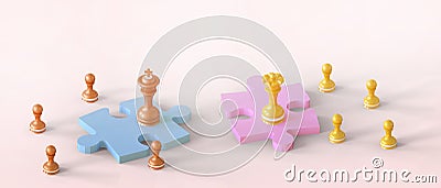 Chess and jigsaw puzzles with leadership ideas with development of business goals concept on orange background Stock Photo