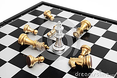 A chess king last stand as a true winner.Money competitiveness concept. Copy space Stock Photo