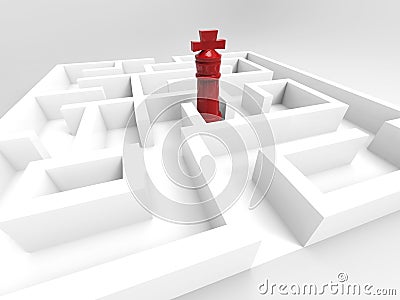 Chess king in maze Stock Photo