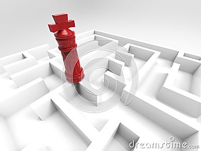 Chess king in maze Stock Photo