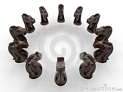 Chess knight - circular pattern array Cartoon Illustration