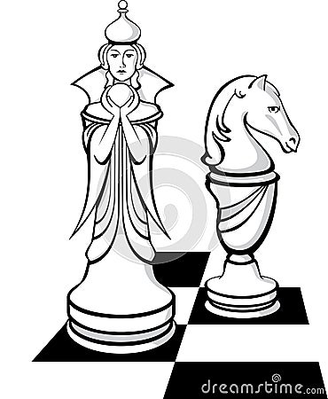 The chess queen and her knight Vector Illustration