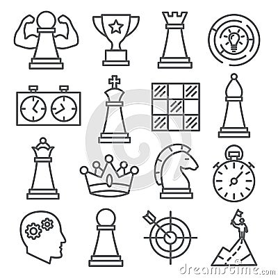 Chess line icons set on white background Stock Photo