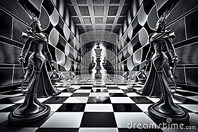 chess match unfolding in a strange and mysterious world Stock Photo