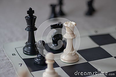 Chess mate with Queen and pawn, Checkmate! Stock Photo