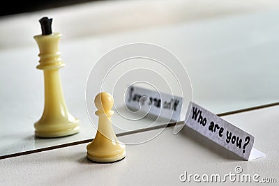 Chess in mirror image, concept search opportunities, self-development, improvement Stock Photo
