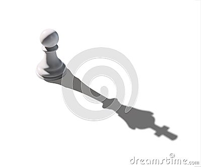 Chess pawn casting a king piece shadow Stock Photo