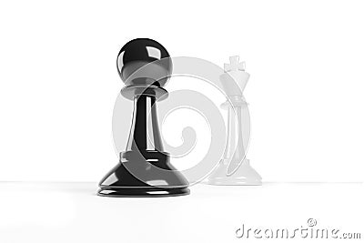 Chess pawn looks bigger than the king. Courage concept. 3d illustration Cartoon Illustration