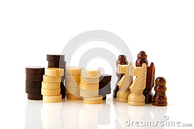 Chess pawns and checkers Stock Photo