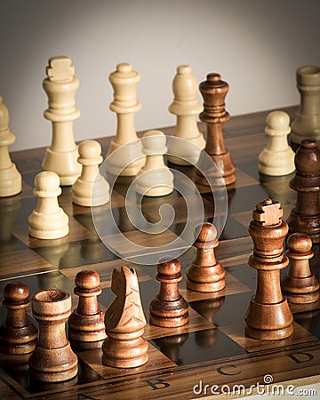 Chess photographed on a chessboard Stock Photo