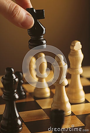 Chess pieces on chess board Stock Photo