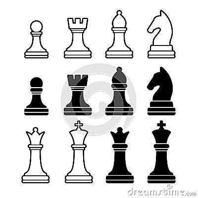 Chess Pieces Including King Queen Rook Pawn Knight Vector Illustration