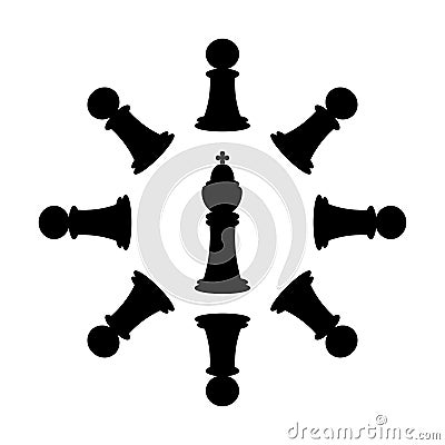 Chess pieces. Logo, Vector concept illustration with chess king, queen, pawns. Black and White Vector Illustration