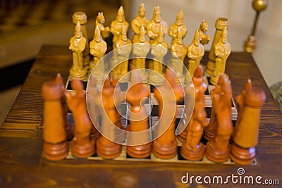 Chess pieces - made of wood Stock Photo