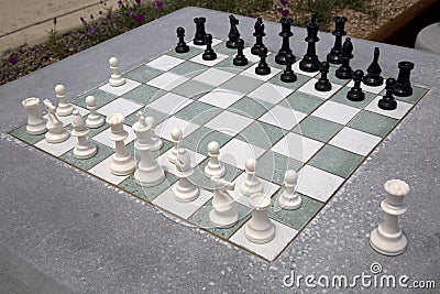 Chess pieces on outside board. Stock Photo