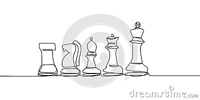 Chess player with continuous single line drawing vector illustration isolated on white background Vector Illustration