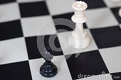 Chess position with Queen and pawn, middle game. Stock Photo