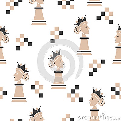 Chess Queen seamless pattern. Strategy game Vector Illustration