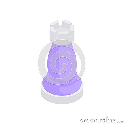 Chess rook isometric icon. Massive purple playable stronghold defense and attack. Vector Illustration