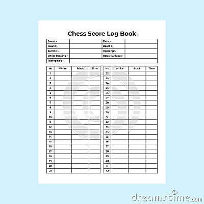 Chess score logbook KDP interior. Chess game tracker and score checker template. KDP interior journal. Chess game information Vector Illustration