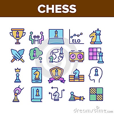 Chess Strategy Game Collection Icons Set Vector Vector Illustration