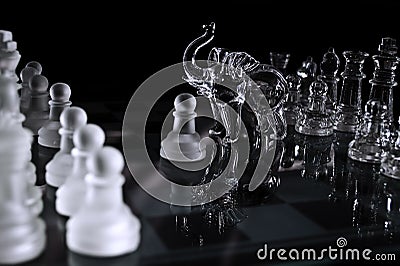 Chess table and figures of glass Stock Photo