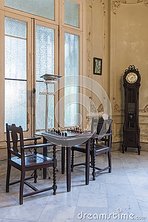 Chess table in private villa Havana Editorial Stock Photo