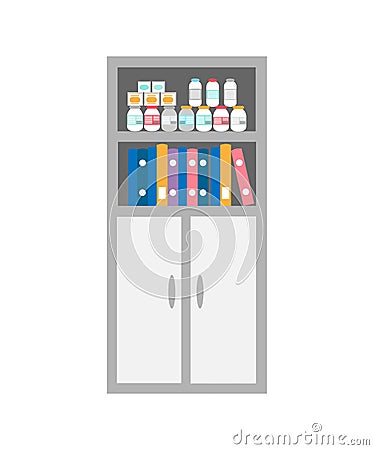 Chest of Drawers, Bookcase with Medicaments Icon Vector Illustration